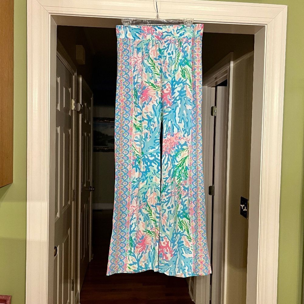 EUC‎ Lilly Pulitzer Bal Harbour Palazzo Pant in Multi Coral Bay Engineered Sz XS
